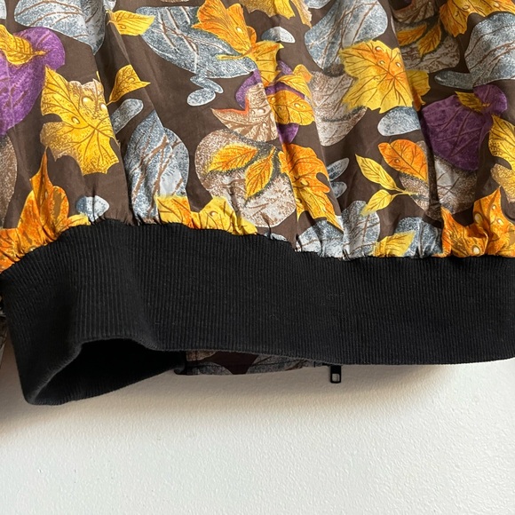 Vintage 100% Silk Bomber Black Jacket Fall Autumn Leaves Pattern S-L Unisex - Picture 8 of 12